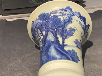 A Chinese blue and white 'gu' 'riders on horseback' vase, Kangxi